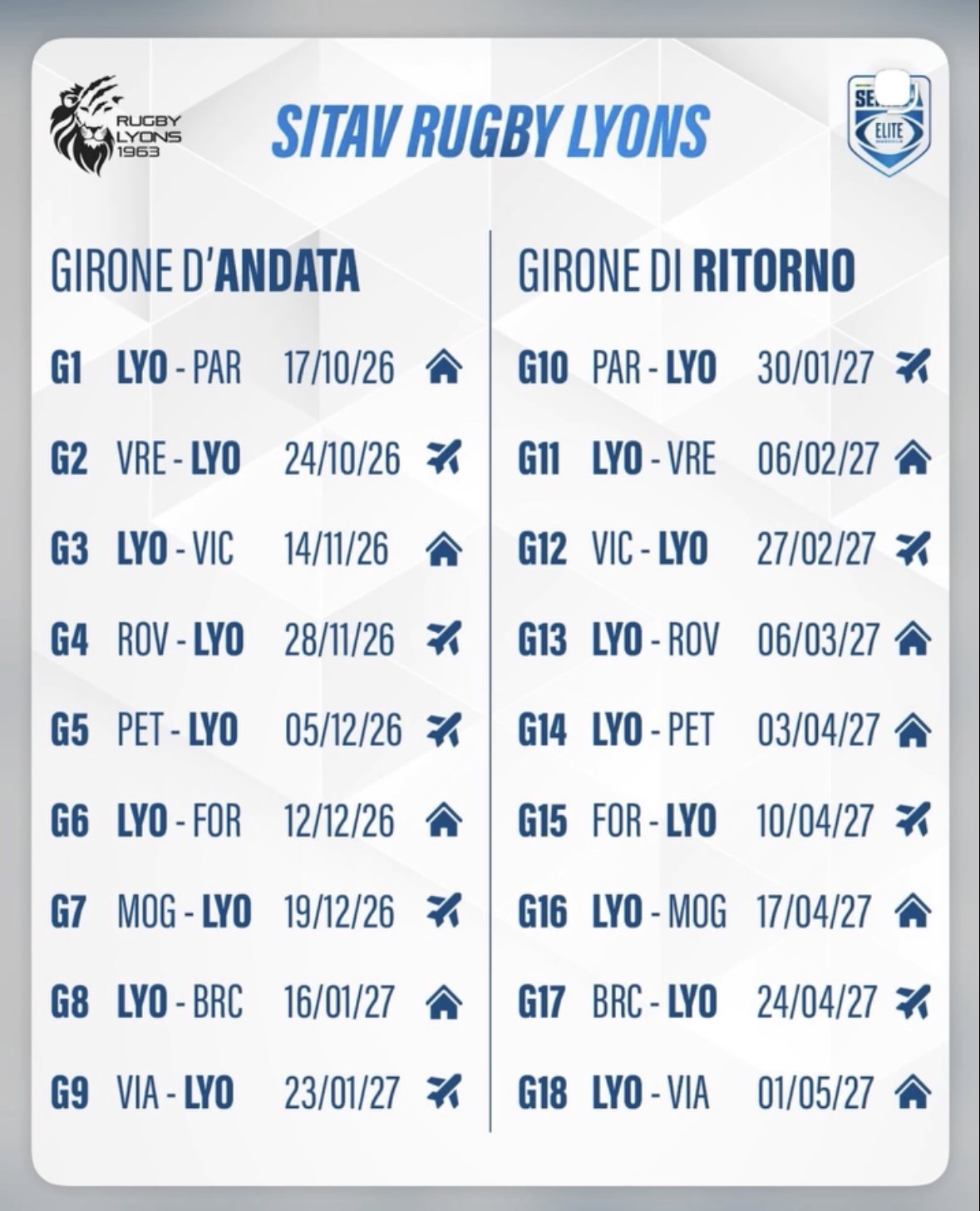 PARTITA RUGBY LYONS SERIE A ÉLITE